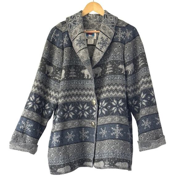Wooded River Jackets & Blazers - Vintage Wooded River Wool Blend Coat Size L Western Polar Bear Snowflake Winter